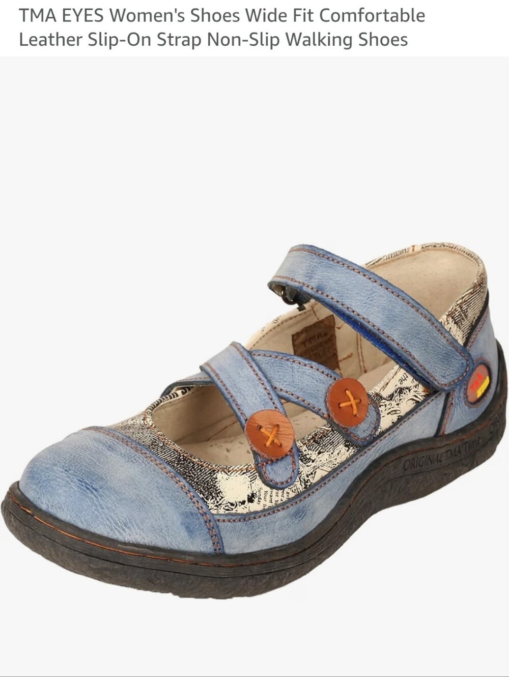 TMA Eyes Women's Blue Leather Strap Comfort Walking Shoes Size 6.5